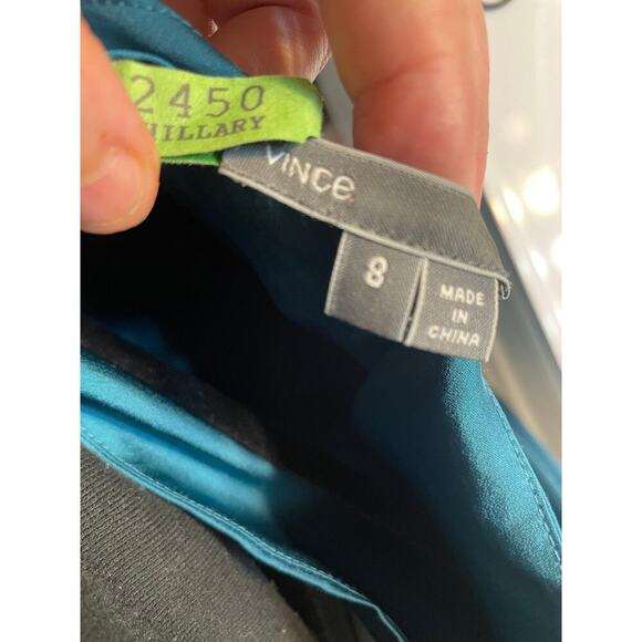 Vince Sleeveless Blouse Size 8 front asymmetrical drape deep jeweled teal color - Picture 5 of 16